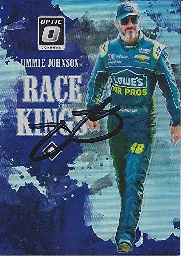 Autographed Jimmie Johnson 2019 Panini Donruss Optic Racing Race Kings Rare Prizm (#48 Lowes Team) Hendrick Motorsports Insert Signed Nascar Collectible Trading Card With Coa 1