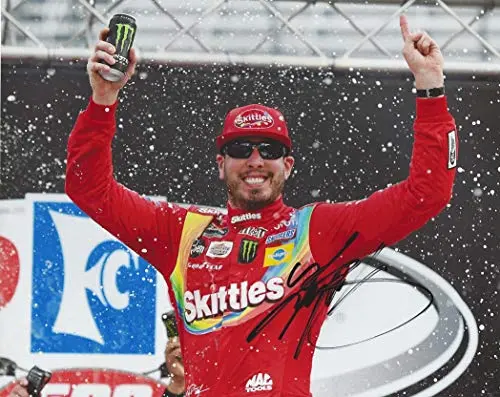 Autographed 2019 Kyle Busch #18 Skittles Team Bristol Race Win (Victory Lane Celebration) Joe Gibbs Racing Monster Energy Cup Series Signed Collectible Picture 8X10 Inch Nascar Glossy Photo With Coa 1