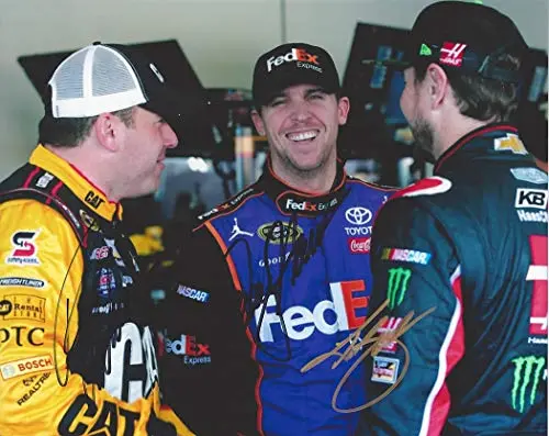 3X Autographed Denny Hamlin/Kurt Busch/Ryan Newman 2015 Sprint Cup Series Drivers Garage Area Triple Signed Collectible Picture 8X10 Inch Nascar Glossy Photo With Coa 1