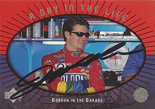 Autographed Jeff Gordon 1999 Upper Deck Road To The Cup Racing A Day In The Life (Gordon In The Garage) Hendrick Motorsports Vintage Signed Collectible Nascar Trading Card With Coa And Toploader 1
