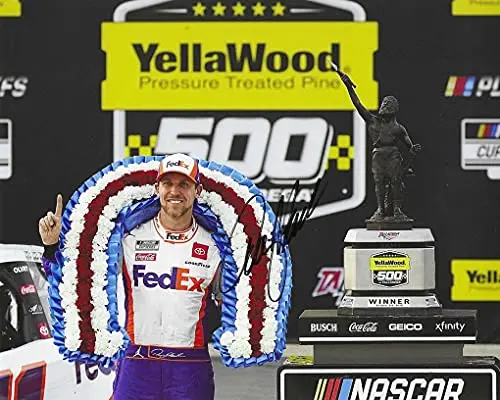 Autographed 2020 Denny Hamlin #11 Fedex Team Talladega Race Win (Victory Lane Celebration) Joe Gibbs Racing Nascar Cup Series Signed Picture 8X10 Inch Glossy Photo With Coa 1