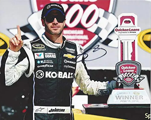 Autographed 2014 Jimmie Johnson #48 Kobalt Tools Racing Michigan Race Win (Victory Lane Trophy) Hendrick Motorsports Signed Picture 8X10 Inch Nascar Glossy Photo With Coa 1