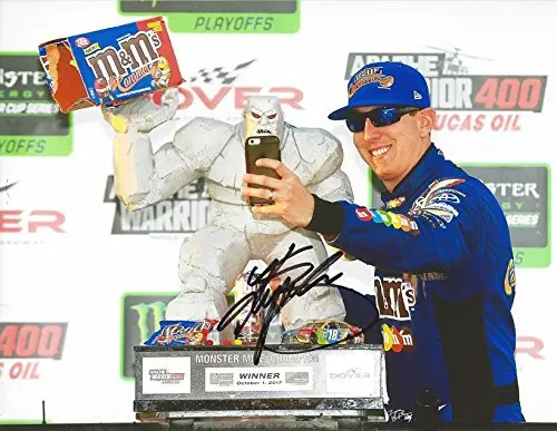 Autographed 2017 Kyle Busch #18 M&Ms Caramel Dover Playoffs Race Win (Victory Lane Trophy) Monster Energy Cup Series Signed Collectible Picture Nascar 9X11 Inch Glossy Photo With Coa 1