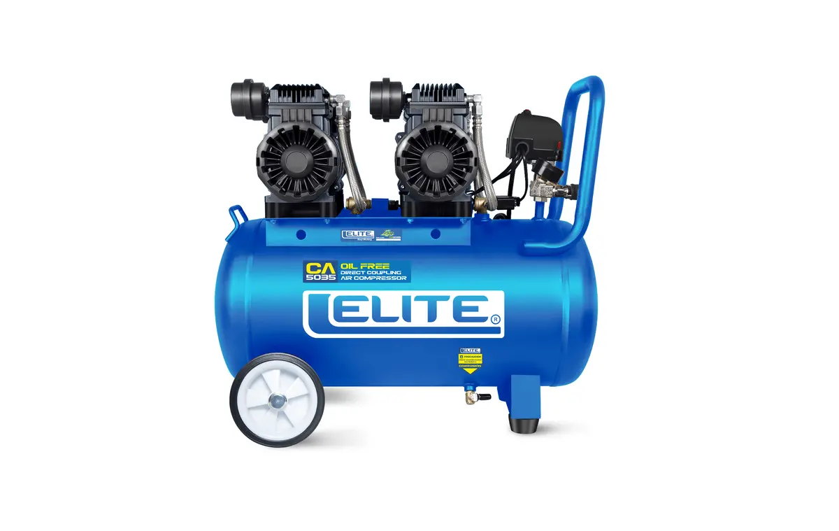 Compresor De Aire 50 Litros 3.5 Hp Horizontal De Polea Lubricado Semi Industrial + Kit De Accesorios (Pistola De Pintura Soplado Lavado Infladora Y Manguera Espiral) | Elite 1