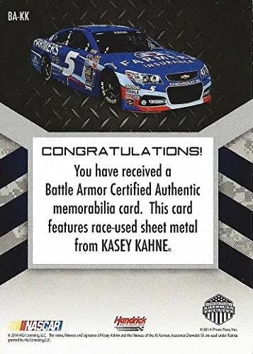Autographed Kasey Kahne 2014 Press Pass American Thunder Battle Armor (Sheetmetal Relic) Memorabilia Insert Signed Collectible Nascar Trading Card With Coa (#07 Of Only 99 Produced!) 2