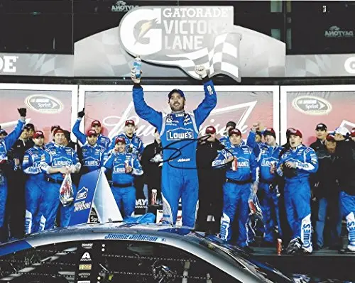 Autographed 2015 Jimmie Johnson #48 Lowes Racing Team Daytona Duels Win (Victory Lane Celebration) Signed Picture 8X10 Nascar Glossy Photo With Coa 1