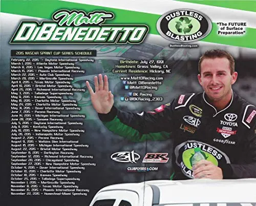Autographed 2015 Matt Dibenedetto #83 Dustless Blasting Toyota Team (Bk Racing) Sprint Cup Series Rare Signed Collectible Picture 8X10 Inch Nascar Hero Card Photo With Coa 2