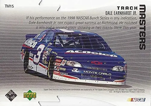 Autographed Dale Earnhardt Jr. 1999 Upper Deck Racing Track Masters (1998 Pole Award) Championship Season Diecut Insert Signed Nascar Collectible Trading Card With Coa And Toploader 2
