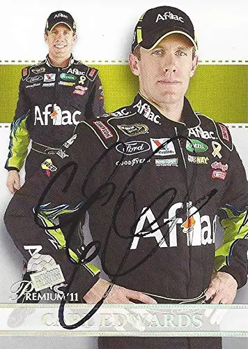 Autographed Carl Edwards 2011 Press Pass Premium Racing Suited Up (#99 Aflac Team) Roush-Fenway Sprint Cup Series Ford Fusion Signed Nascar Collectible Trading Card With Coa 1
