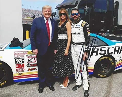 Autographed 2020 Aric Almirola #10 Smithfield Racing President Trump Appearance (Daytona 500 Great American Race) Nascar Cup Series Signed Collectible Picture 8X10 Inch Glossy Photo With Coa 1