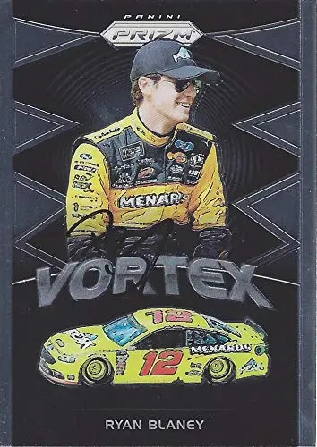 Autographed Ryan Blaney 2018 Panini Prizm Racing Vortex (#12 Menards Team Penske Ford) Monster Cup Series Chrome Insert Signed Nascar Collectible Trading Card With Coa 1
