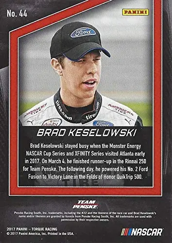 Autographed Brad Keselowski 2017 Panini Torque Racing (#22 Discount Tire Penske Team) Xfinity Series Rare Parallel Insert Signed Collectible Nascar Trading Card With Coa #112/150 2