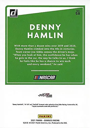 Autographed Denny Hamlin 2021 Panini Donruss (#11 Fedex Team) Joe Gibbs Racing Nascar Cup Series Signed Collectible Trading Card With Coa 2