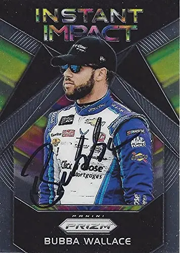 Autographed Bubba Wallace 2018 Panini Prizm Racing Instant Impact (#43 Click N Close Team) Richard Petty Motorsports Insert Signed Collectible Nascar Trading Card With Coa 1
