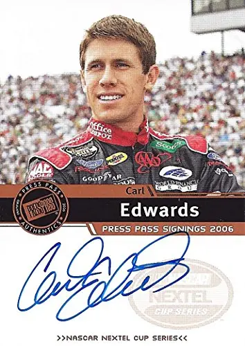 Autographed Carl Edwards 2006 Press Pass Racing Signings (#99 Office Depot) Roush Team Signed Collectible Nascar Trading Card With Coa 1