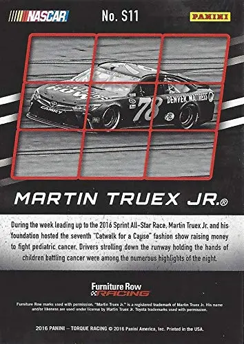 Autographed Martin Truex Jr. 2016 Panini Torque Racing Shades (#78 Furniture Row Team) Gold Parallel Insert Signed Nascar Collectible Trading Card With Coa #113/199 2