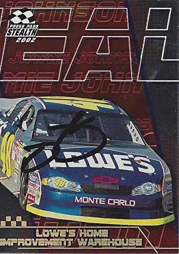 Autographed Jimmie Johnson 2002 Press Pass Stealth Racing Rare Parallel (#48 Lowes Home Improvement Warehouse) Insert Signed Nascar Collectible Trading Card With Coa And Toploader 1
