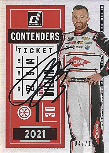 Autographed Austin Dillon 2021 Panini Donruss Contenders Ticket Parallel (#3 Dow Team) Richard Childress Racing Nascar Cup Series Rare Insert Signed Collectible Trading Card With Coa #047/199 1