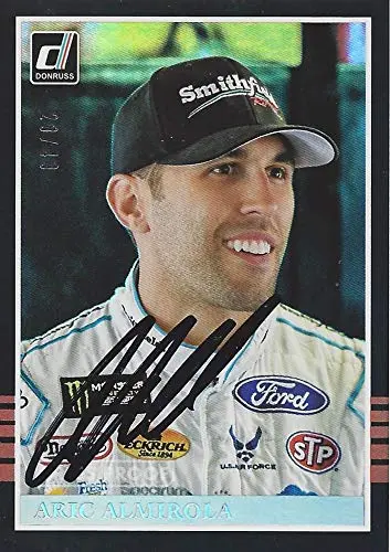 Autographed Aric Almirola 2018 Panini Donruss Racing (#43 Smithfield Team) Richard Petty Motorsports Insert Signed Nascar Collectible Trading Card With Coa #28/49 1