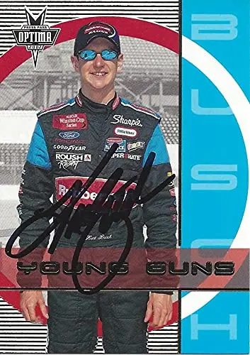 Autographed Kurt Busch 2002 Press Pass Optima Young Guns (#97 Rubbermaid Team) Roush Racing Rare Vintage Insert Signed Nascar Collectible Trading Card With Coa 1