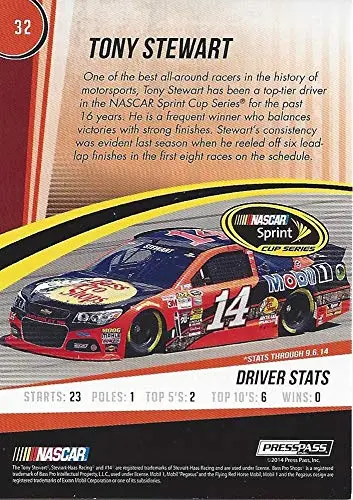 Autographed Tony Stewart 2015 Press Pass Racing Cup Chase Edition (#14 Bass Pro Shops Team) Rare Signed Nascar Collectible Trading Card With Coa 2