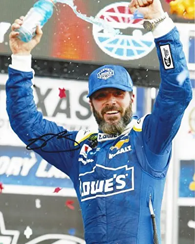 Autographed 2017 Jimmie Johnson #48 Team Lowes Racing Texas Race Win (Victory Lane Celebration) Monster Energy Cup Series Signed Collectible Picture Nascar 8X10 Inch Glossy Photo With Coa 1