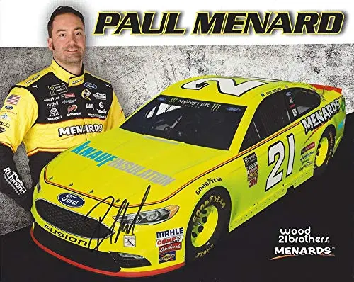 Autographed 2018 Paul Menard #21 Menards/Knauf Insulation Ford Fusion Team (Wood Brother Racing) Monster Cup Series Signed Picture 8X10 Inch Nascar Hero Card Photo With Coa 1