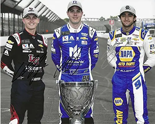 3X Autographed Chase Elliott/Alex Bowman/William Byron 2019 Monster Cup Series Playoffs (Champ Trophy Pose) Hendrick Motorsports Signed Collectible Picture 8X10 Inch Nascar Glossy Photo With Coa 1