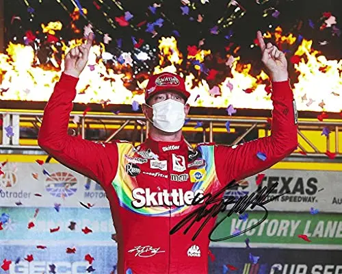 Autographed 2020 Kyle Busch #18 Skittles Zombie Team Texas Race Win (Victory Lane Celebration) Joe Gibb Racing Nascar Cup Series Signed Picture 8X10 Inch Glossy Photo With Coa 1