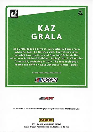 Autographed Kaz Grala 2021 Panini Donruss (#21 Richard Childress Racing Team) Xfinity Series Signed Nascar Collectible Trading Card With Coa 2