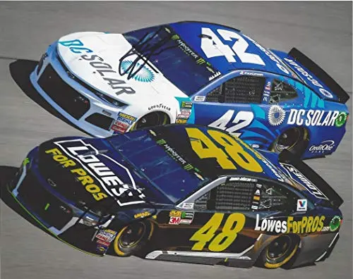 2X Autographed Jimmie Johnson & Kyle Larson 2018 On-Track Racing (#48 Lowes / #42 Dc Solar) Monster Cup Series Signed Collectible Picture 8X10 Inch Nascar Glossy Photo With Coa 1