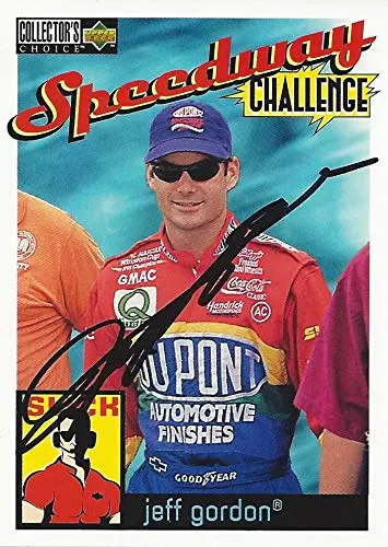 Autographed Jeff Gordon 1996 Upper Deck Collectors Choice Racing Speedway Challenge (#24 Dupont Team) Hendrick Motorsports Vintage Signed Collectible Nascar Trading Card With Coa 1