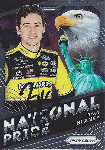 Autographed Ryan Blaney 2018 Panini Prizm Racing National Pride (#12 Menards) Team Penske Monster Cup Series Insert Signed Nascar Collectible Trading Card With Coa 1
