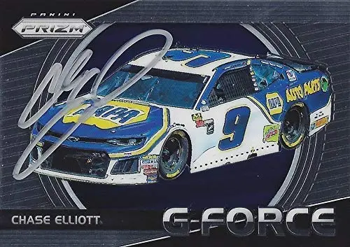 Autographed Chase Elliott 2018 Panini Prizm Racing G-Force (#9 Napa Team) Hendrick Motorsports Chrome Insert Signed Collectible Nascar Trading Card With Coa And Toploader 1