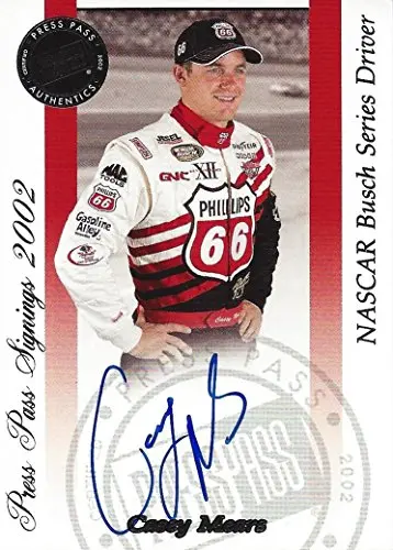 Autographed Casey Mears 2002 Press Pass Racing Busch Series Signings (Phillips 66 Team) Rookie Driver Insert Signed Nascar Collectible Trading Card 1