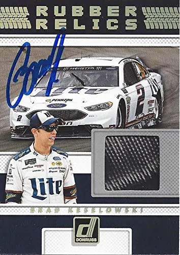 Autographed Brad Keselowski 2018 Panini Donruss Racing Rubber Relics (Race-Used Tire) #2 Miller Lite Team Penske Insert Signed Collectible Nascar Trading Card With Coa #42/99 1