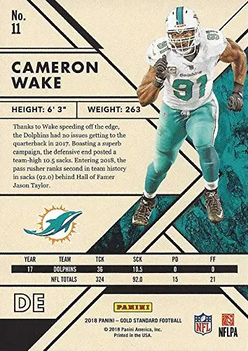 Cameron Wake 2018 Panini Gold Standard Football (#91 Miami Dolphins Defensive End) Parallel Insert Collectible Nfl Football Trading Card #70/99 2