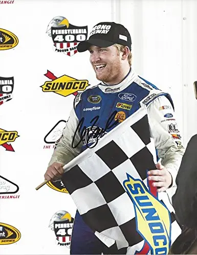 Autographed 2016 Chris Buescher #34 Front Row Motorsports Racing Pennsylvania 400 Pocono Race Win (Checkered Flag Victory Lane) Rookie Season Collectible Picture Nascar 9X11 Inch Glossy Photo With Coa 1