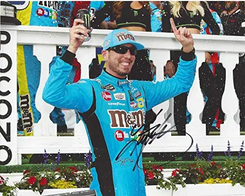 Autographed 2019 Kyle Busch #18 M&Ms Hazelnut Spread Pocono Race Winner (Tricky Triangle) Victory Lane Celebration Joe Gibbs Racing Signed Collectible Picture 8X10 Inch Nascar Glossy Photo With Coa 1