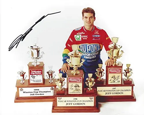 Autographed Jeff Gordon #24 Dupont Racing 3X Nascar Winston Cup Champion (Trophy Pose) Vintage Hendrick Motorsports Signed Collectible Picture 8X10 Inch Nascar Glossy Photo With Coa 1