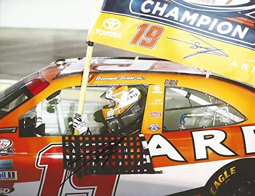 Autographed 2016 Daniel Suarez #19 Arris Team Xfinity Series Champion (Homestead Champ Flag) Joe Gibbs Racing Signed Collectible Picture Nascar 9X11 Inch Glossy Photo With Coa 1