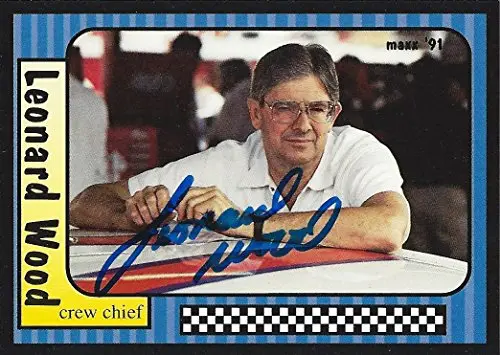 Autographed Leonard Wood 1991 Maxx Racing (Team Owner) Vintage Signed Collectible Nascar Trading Card With Coa 1