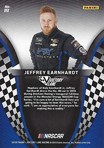 Autographed Jeffrey Earnhardt 2018 Panini Victory Lane Racing Vrx Simulators (Monster Enery Cup Series) Signed Nascar Collectible Trading Card With Coa 2
