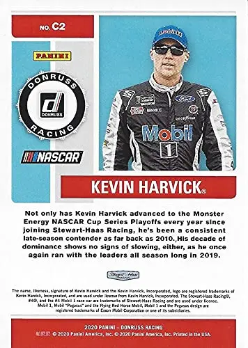 Autographed Kevin Harvick 2020 Panini Donruss Contenders Ticket Prizm (#4 Mobil 1 Team) Stewart-Haas Racing Nascar Cup Series Rare Insert Signed Collectible Trading Card With Coa #053/199 2