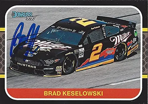 Autographed Brad Keselowski 2020 Panini Donruss Racing Darlington Throwback (#2 Miller Mustang Team Penske Monster Cup Series Black Border Signed Collectible Nascar Trading Card With Coa 1