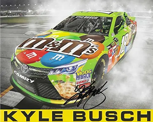 Autographed 2015 Kyle Busch #18 M&Ms Crispy Racing Championship Season (Joe Gibbs Toyota) Signed Nascar Collectible Picture 8X10 Inch Photo Hero Card Photo With Coa 1