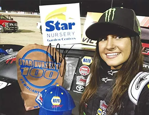 Autographed 2019 Hailie Deegan #19 Monster Energy Racing Las Vegas Dirt Track Win (Victory Lane Selfie) K&N Pro Series West Signed Collectible Picture 9X11 Inch Nascar Glossy Photo With Coa 1