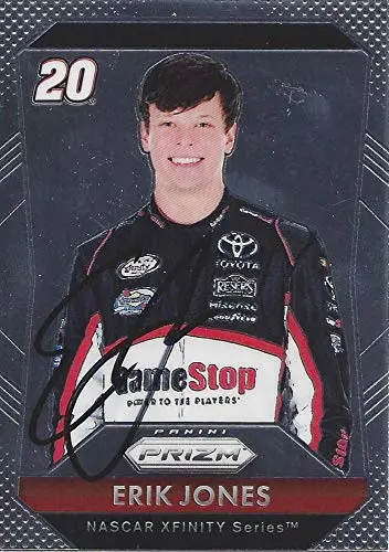 Autographed Erik Jones 2016 Panini Prizm Racing (#20 Gamestop Toyota Gibbs Team) Xfinity Series Signed Nascar Collectible Trading Card With Coa 1