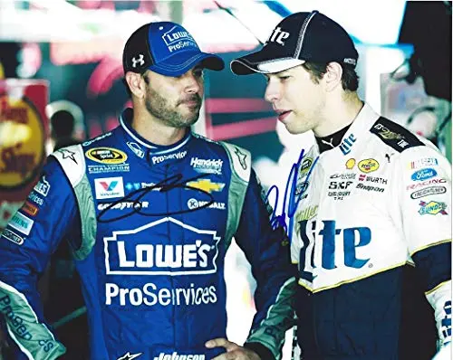 2X Autographed Jimmie Johnson & Brad Keselowski Garage Area Signed Picture Nascar Glossy 8X10 Inch Photo With Coa 1