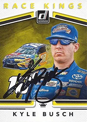 Autographed Kyle Busch 2018 Panini Donruss Race Kings (#18 M&Ms Caramel Team) Joe Gibbs Racing Monster Cup Series Signed Collectible Nascar Trading Card With Coa 1